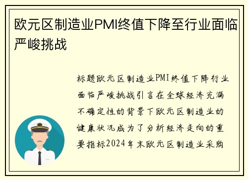 欧元区制造业PMI终值下降至行业面临严峻挑战