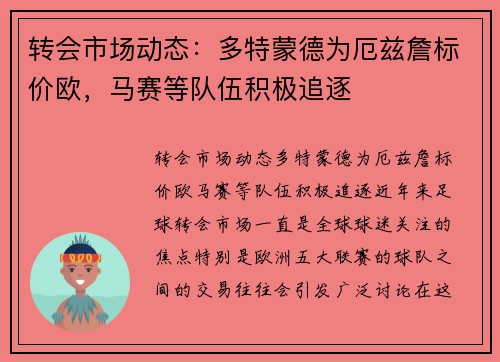 转会市场动态：多特蒙德为厄兹詹标价欧，马赛等队伍积极追逐