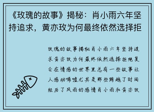 《玫瑰的故事》揭秘：肖小雨六年坚持追求，黄亦玫为何最终依然选择拒绝复合？
