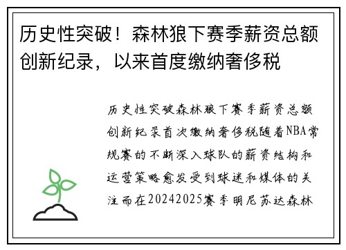 历史性突破！森林狼下赛季薪资总额创新纪录，以来首度缴纳奢侈税